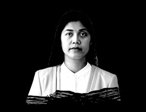 Black and white photo of an AAPI face