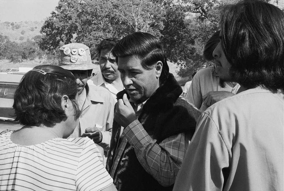 Picture of César Chavez at the national headquarters of the United Farm Workers Union.
